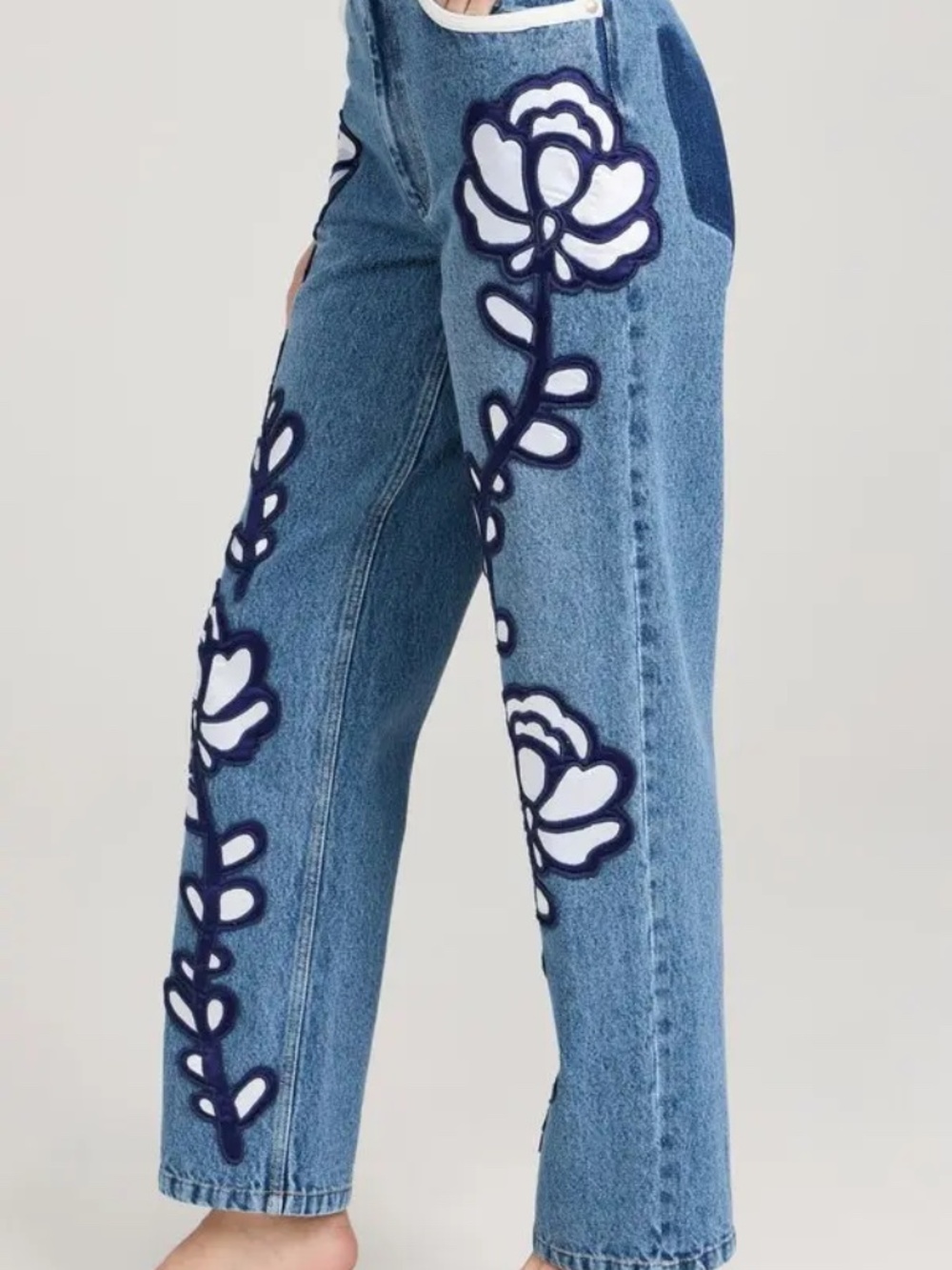 SEA NY X Paloma Vintage Embroidered Jeans Straight Cotton Floral Womens 0